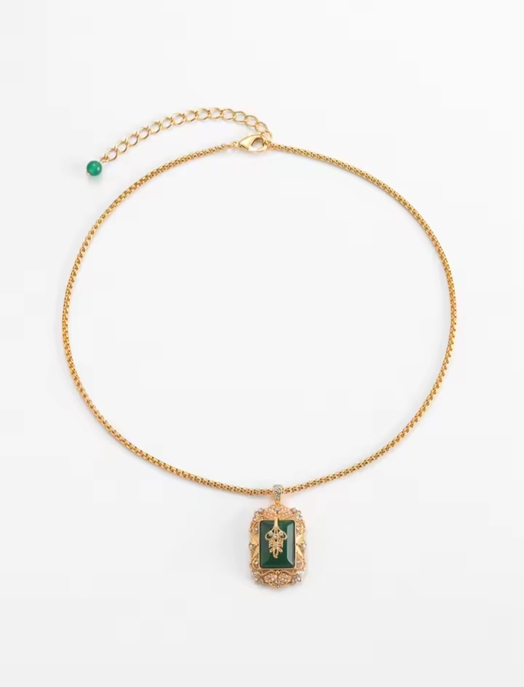 Heloria™ Vintage Emerald Glazed Palace Pendant Necklace