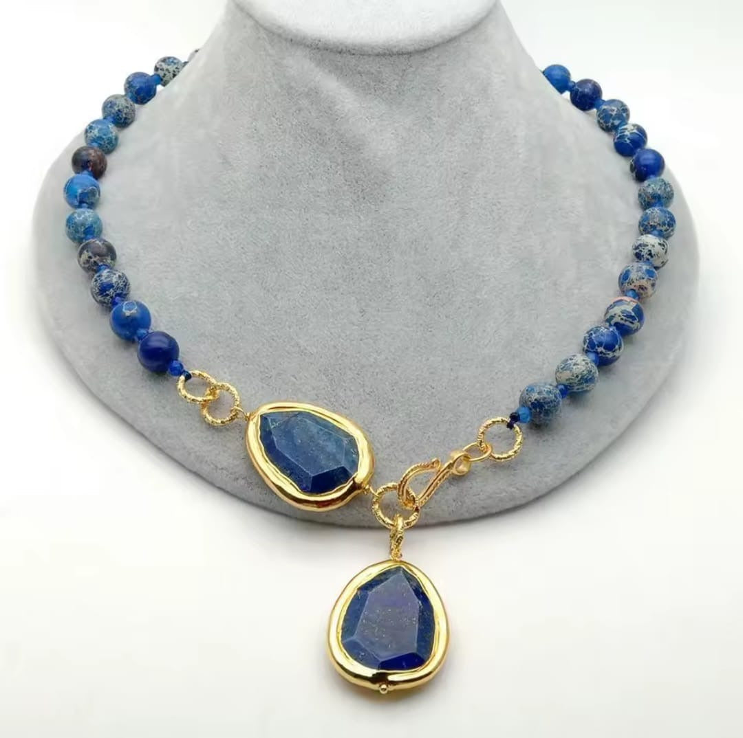 Fidolia™ Natural Blue Sea Jasper Chunk Pendant Necklace