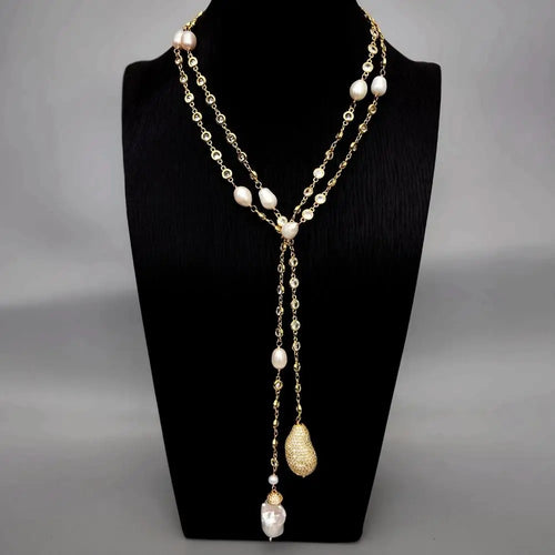 Lambront™ White Baroque Pearl CZ Rosary Necklace