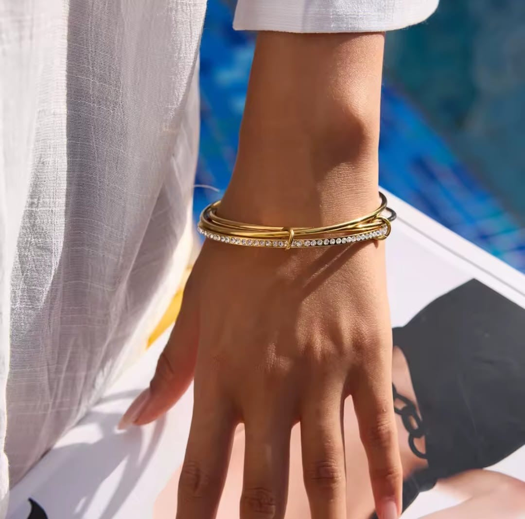 Liona™ 18K Gold Multi-Layer Zircon Geometric Bangle