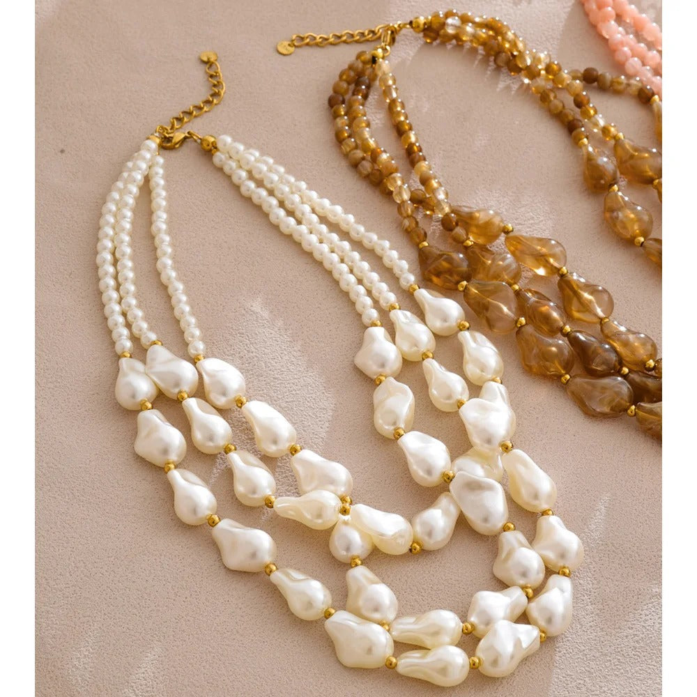 Clervont™ Handmade Layered Pearl Teardrop Necklace