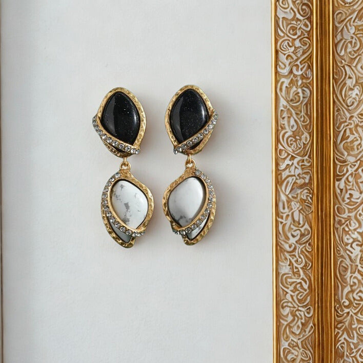 Arvani™ Vintage Black & White Stone Drop Earrings