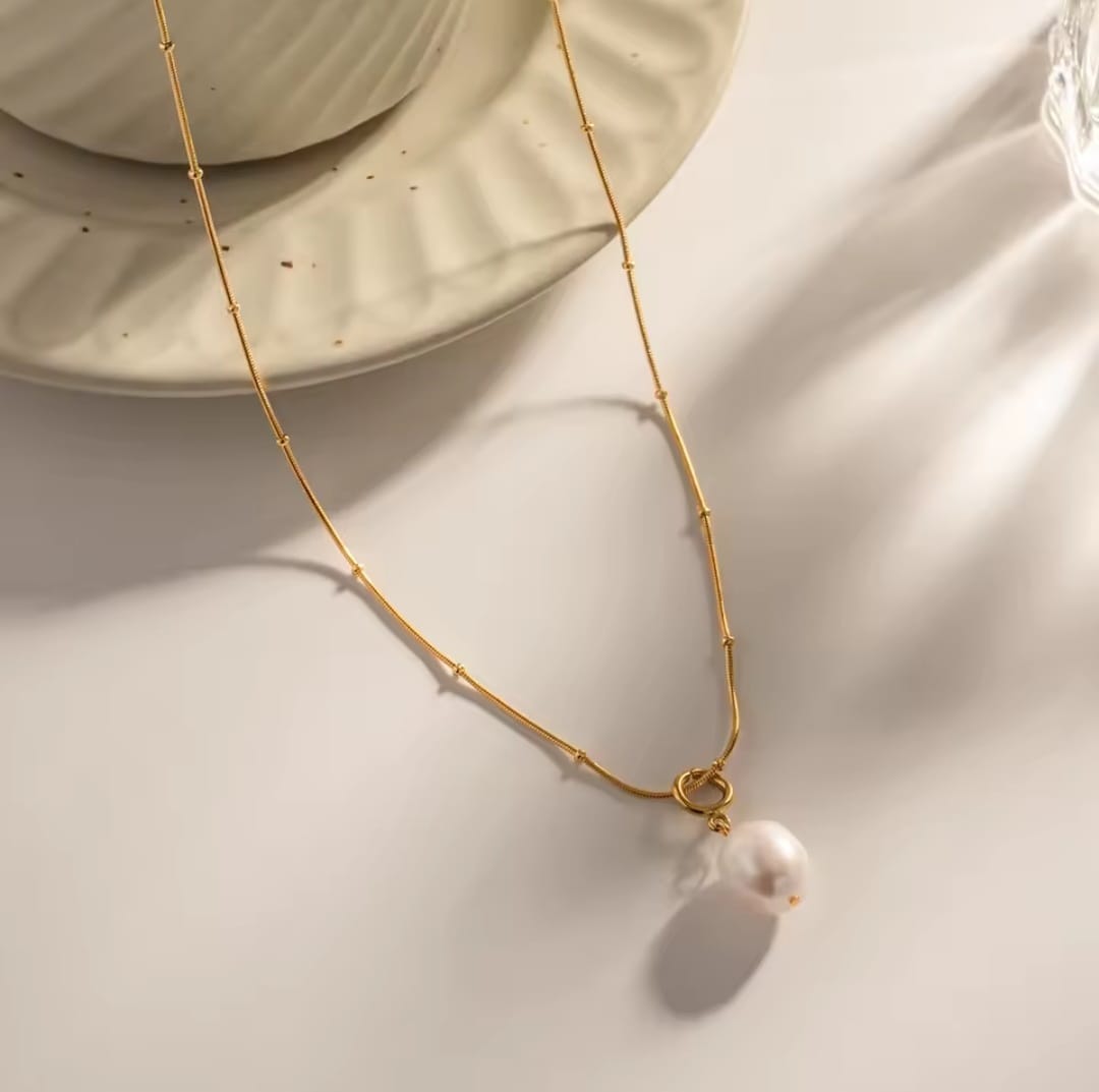 Sophie™ Gold Stainless Steel Natural Pearl Pendant Necklace