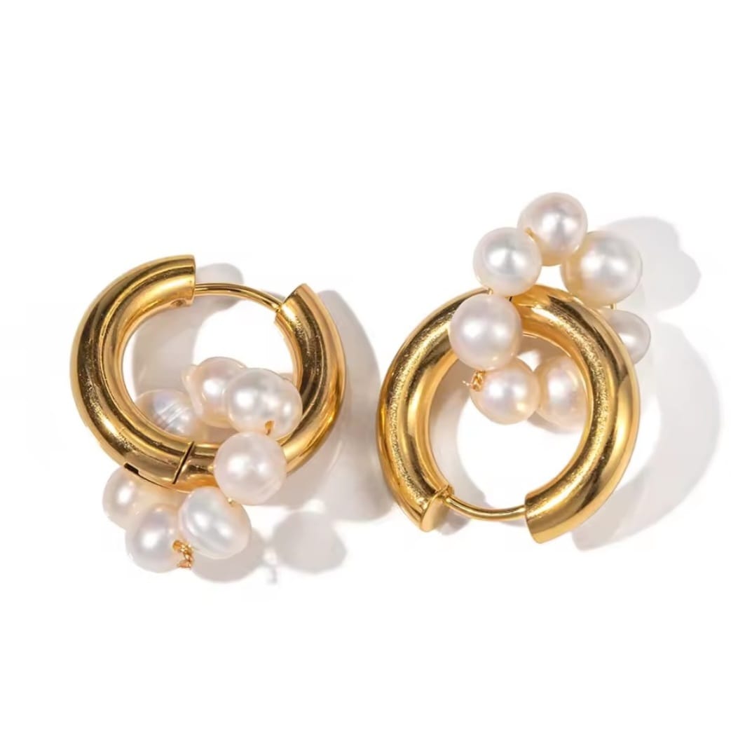 Lucienne™ Minimalist Stainless Steel Freshwater Pearl Drop Earrings