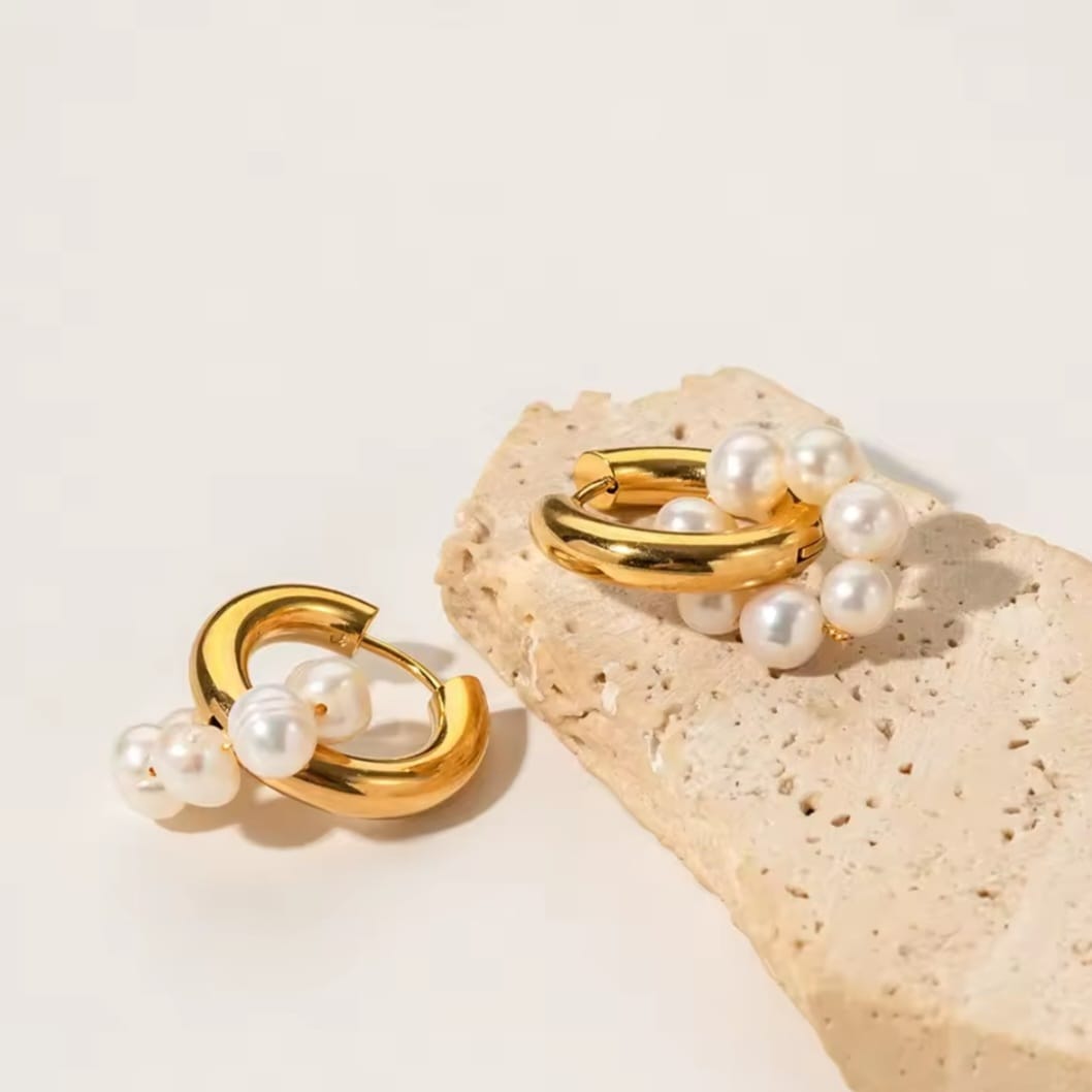 Lucienne™ Minimalist Stainless Steel Freshwater Pearl Drop Earrings