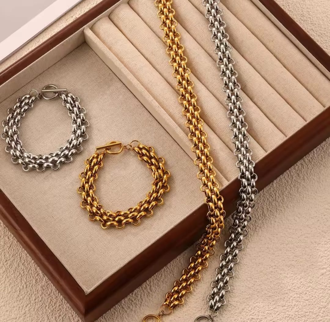 Amélie™ Gold-plated and Silver-plated Braided Mesh Chain Jewelry Set