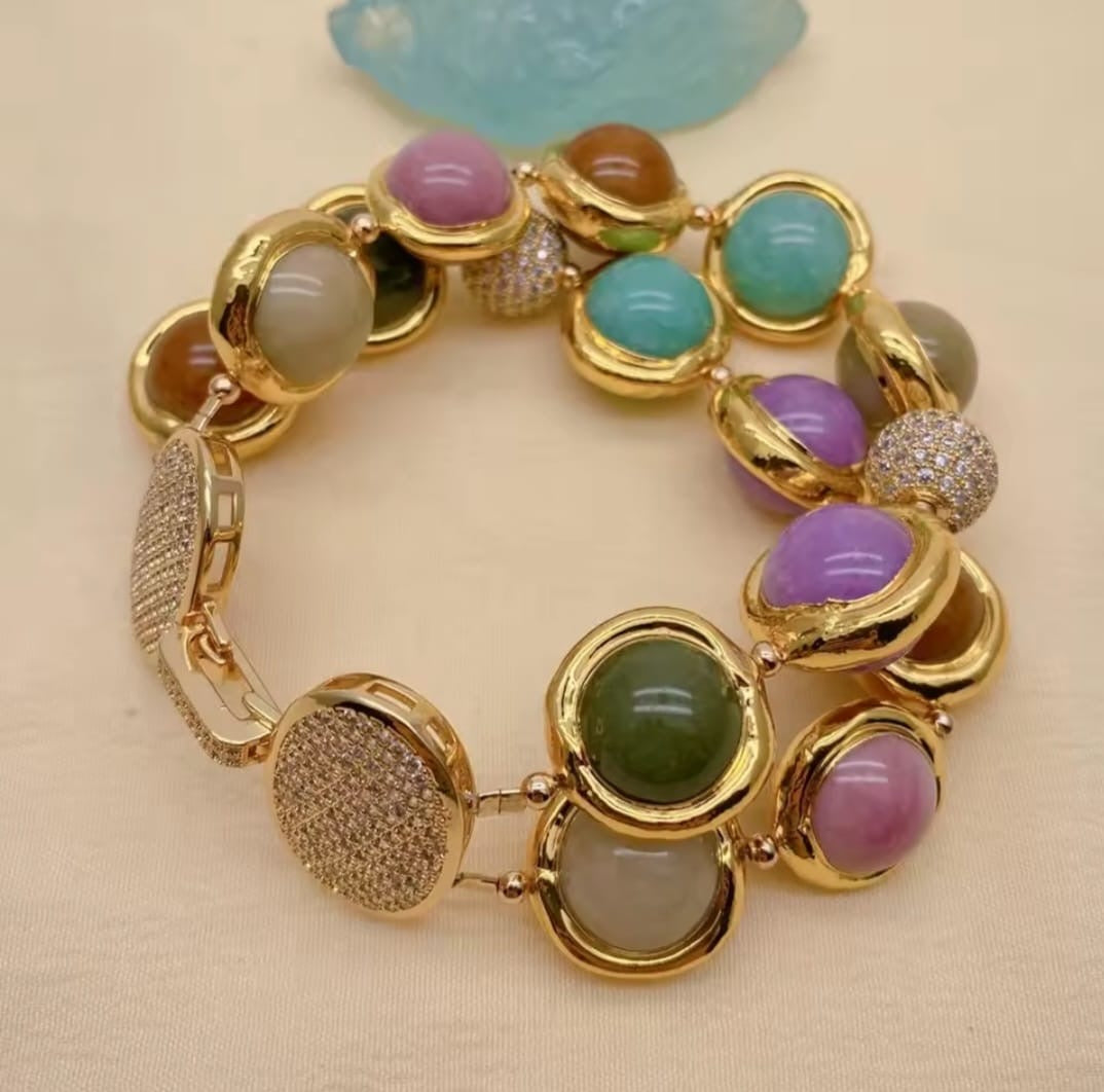 Lavrentia™ Double-Strand Multicolor Jade & CZ Pearl Bracelet