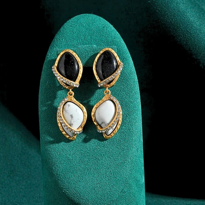 Arvani™ Vintage Black & White Stone Drop Earrings
