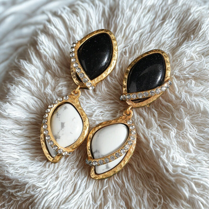 Arvani™ Vintage Black & White Stone Drop Earrings