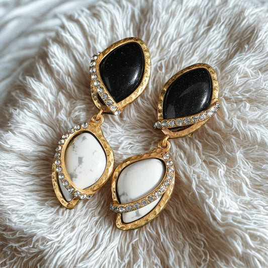 Arvani™ Vintage Black & White Stone Drop Earrings
