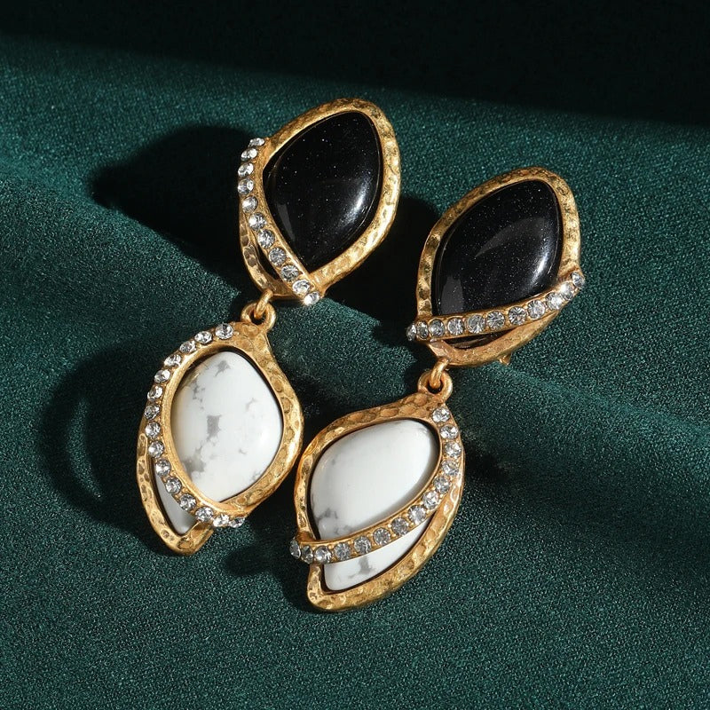 Arvani™ Vintage Black & White Stone Drop Earrings