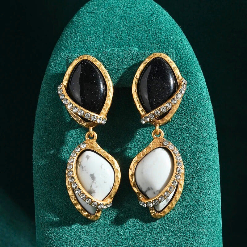 Arvani™ Vintage Black & White Stone Drop Earrings