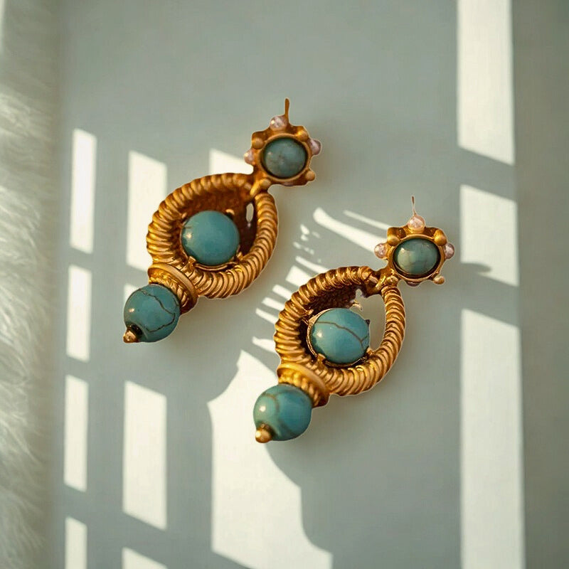 Avynne™ Vintage Green Stone Drop Earrings