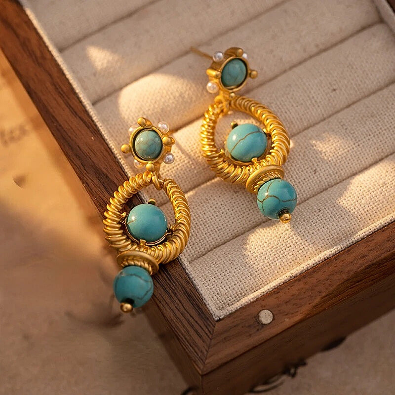 Avynne™ Vintage Green Stone Drop Earrings