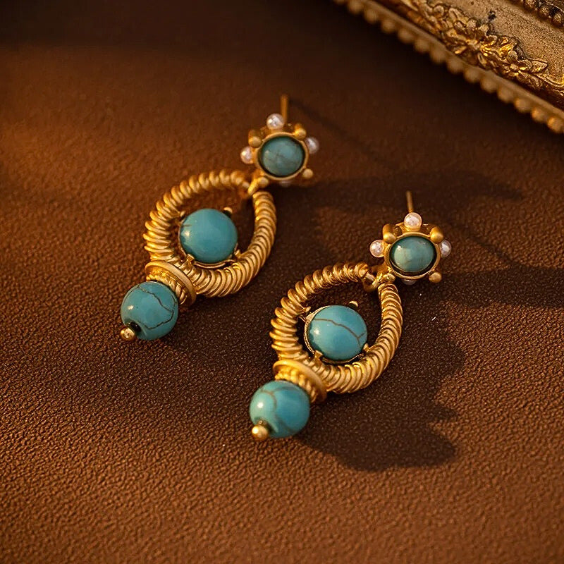 Avynne™ Vintage Green Stone Drop Earrings