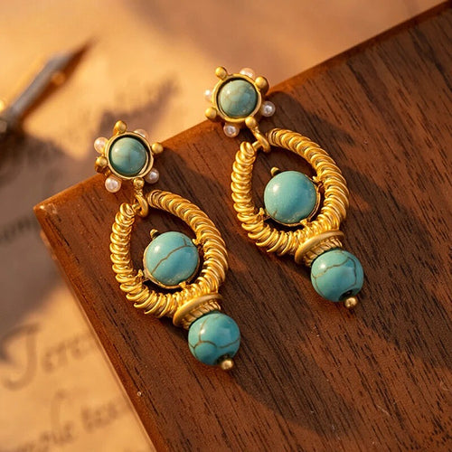 Avynne™ Vintage Green Stone Drop Earrings