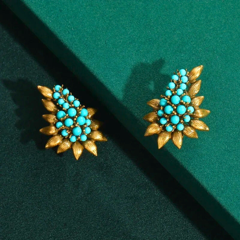 Avelora™ Vintage Blue Stone Leaf Drop Earrings