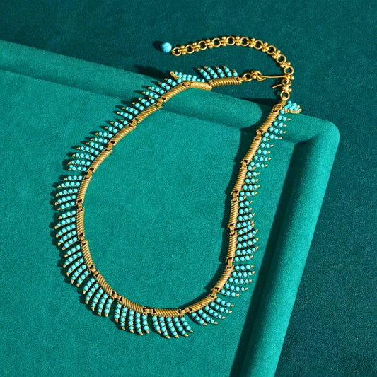 Avelora™ Vintage Blue Stone & Gold Leaf Necklace