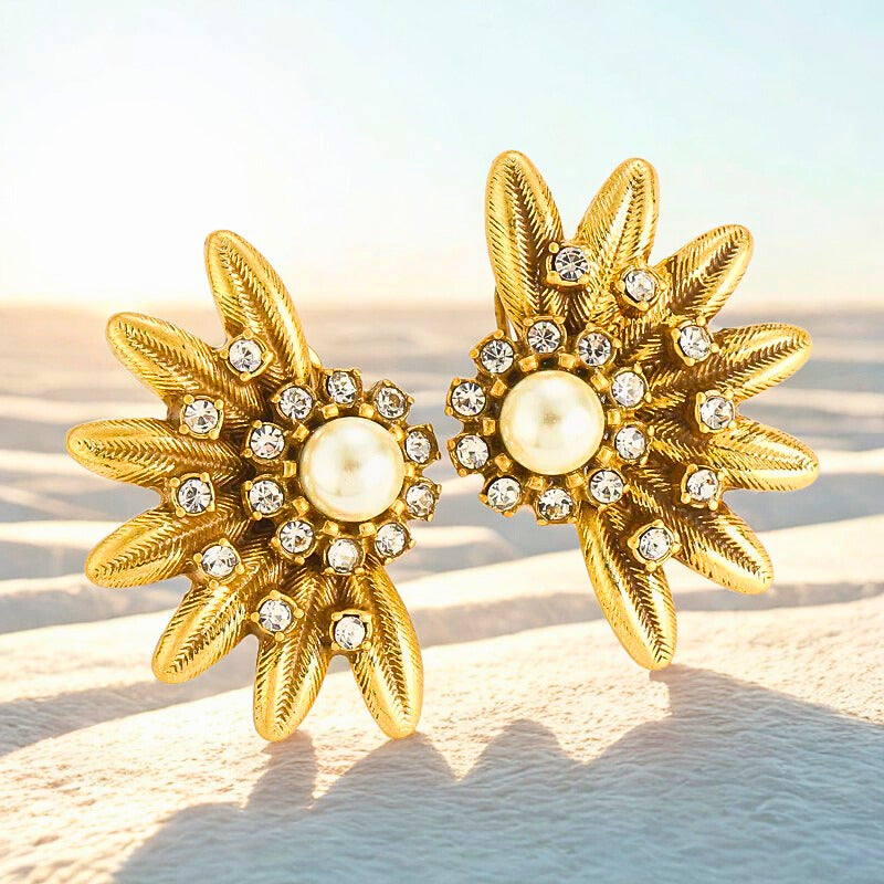 Belaisy™ Vintage Half-Daisy Pearl Stud Earrings
