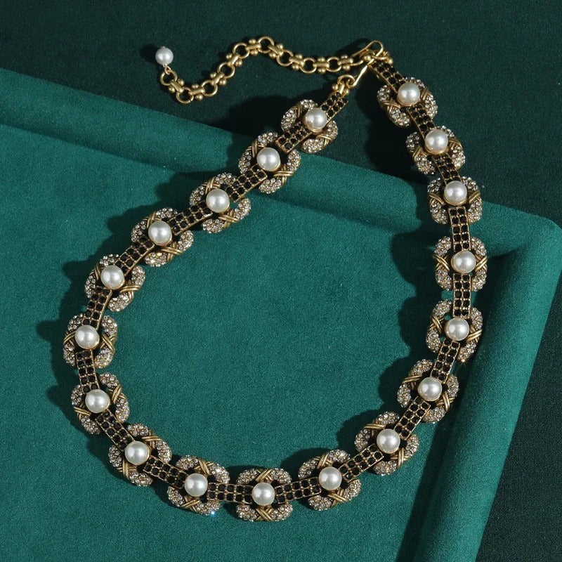 Balvent™ Vintage Pearl & Black Crystal Choker Necklace