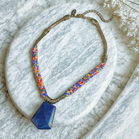 Celestara™ Lapis Lazuli & Beaded Pendant Necklace