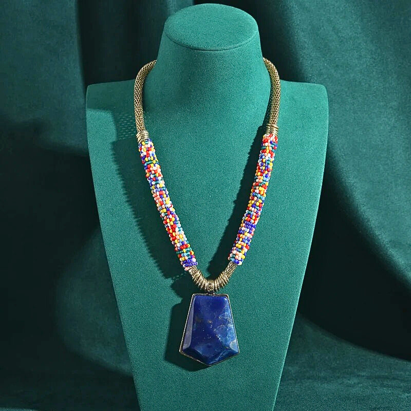 Celestara™ Lapis Lazuli & Beaded Pendant Necklace