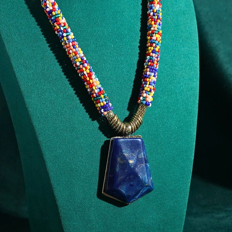 Celestara™ Lapis Lazuli & Beaded Pendant Necklace