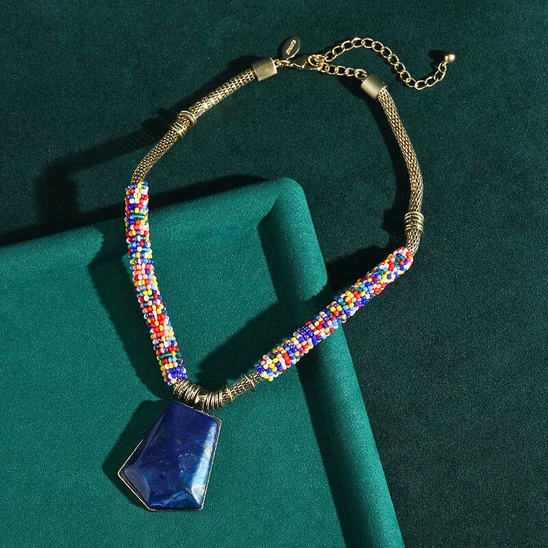Celestara™ Lapis Lazuli & Beaded Pendant Necklace