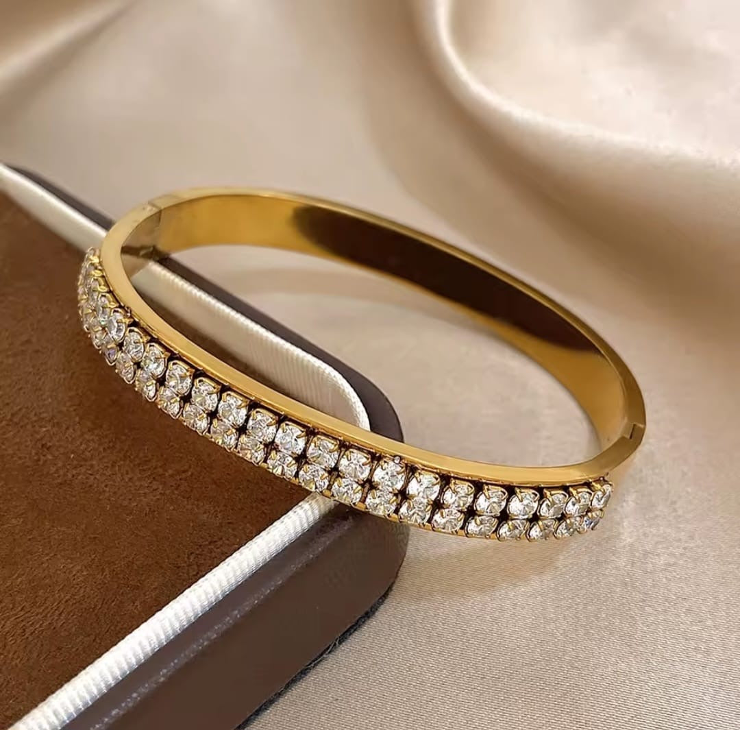Rafaela™ Double-Row Square Zircon Stainless Steel Bangle