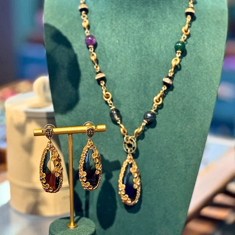 Caflora™ Vintage Crystal Blossom Pendant Necklace