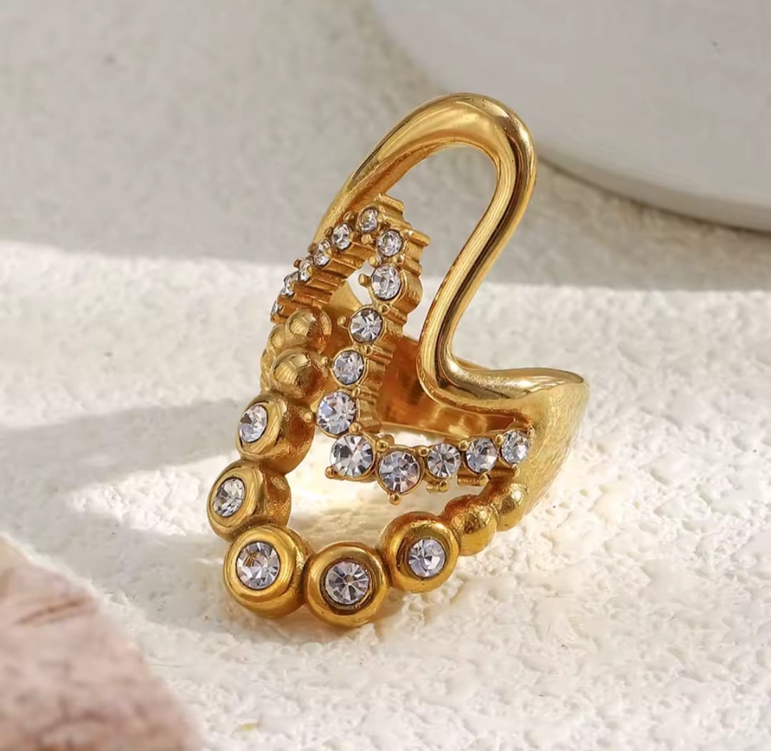 Edella™ 18K Gold Wavy Multi-Layer Zircon Ring
