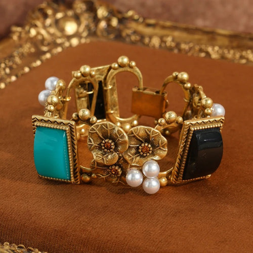 Arlion™ Vintage Natural Stone Lotus Pearl Bracelet