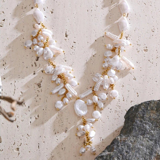 Dolynne™ Pearl Cascade Necklace – Waterproof Stainless Steel Y-Chain Jewelry for Women