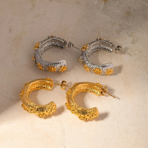 Crisvent™ Two-Tone Floral Stainless Steel Earrings