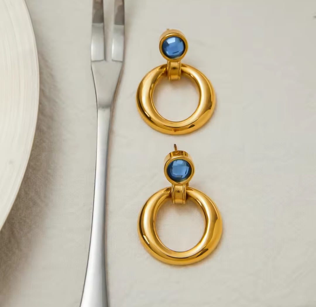 Valeria™ Blue Zirconia Hollow Round Stainless Steel Stud Earrings
