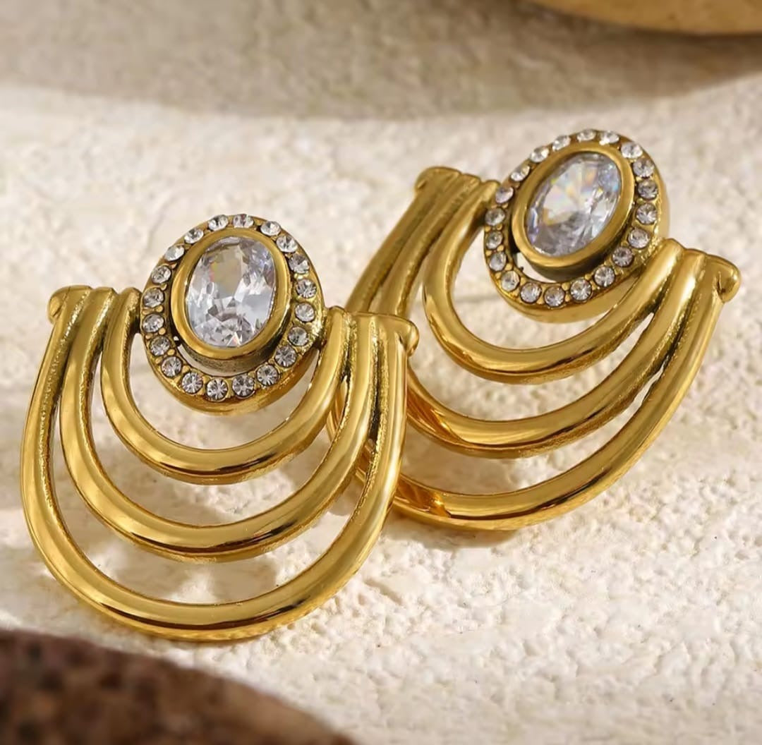 Ubiana™ U-Shaped Zircon Statement Stud Earrings – Gold Plated Stainless Steel Jewelry