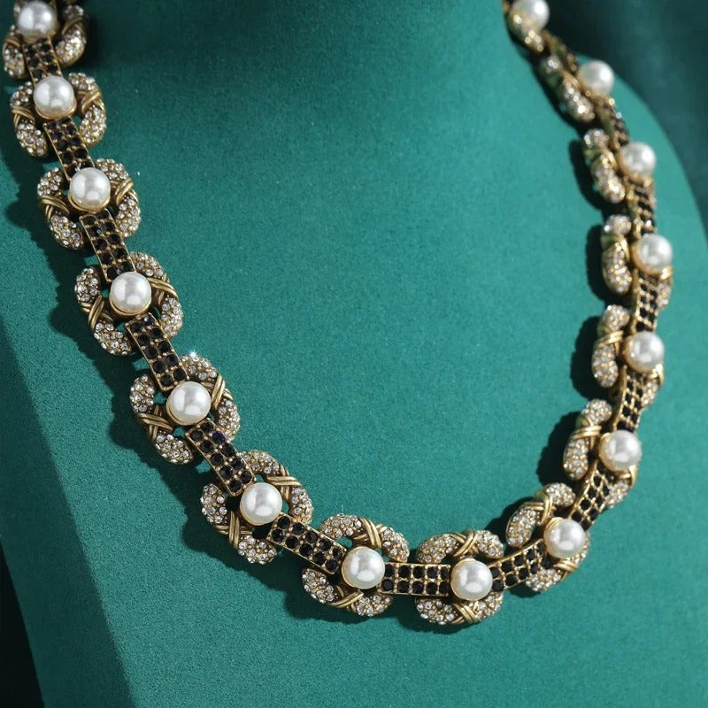 Balvent™ Vintage Pearl & Black Crystal Choker Necklace