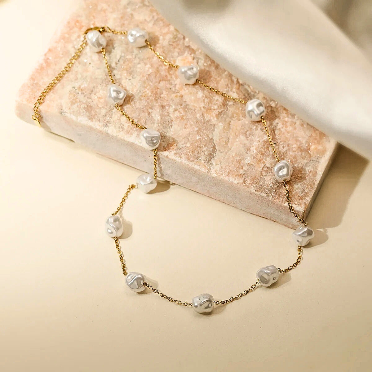 Gildora™ Elegant Gold Stainless Steel Pearl Necklace