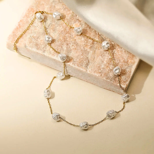 Gildora™ Elegant Gold Stainless Steel Pearl Necklace