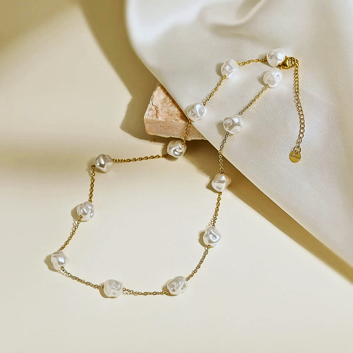 Gildora™ Elegant Gold Stainless Steel Pearl Necklace