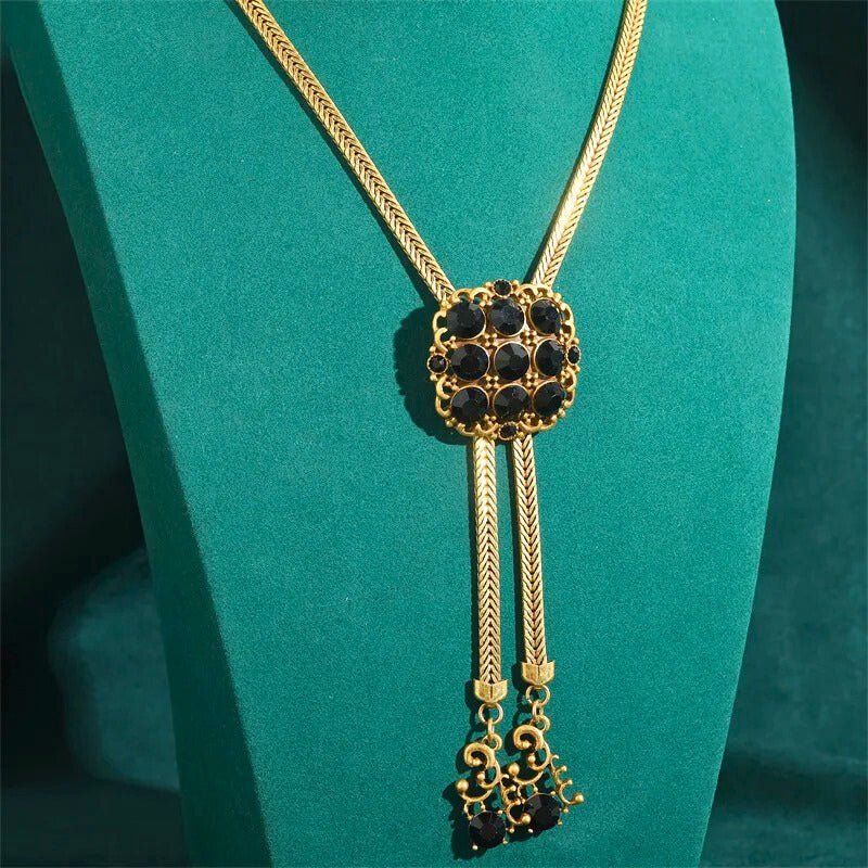 Helstara™ Vintage Black Rhinestone Tassel Choker Necklace