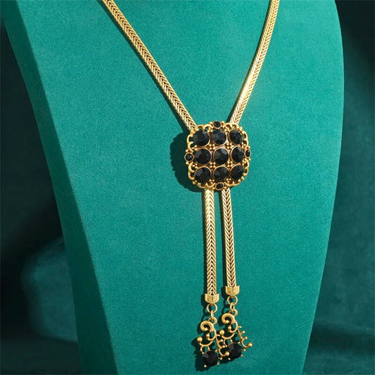 Helstara™ Vintage Black Rhinestone Tassel Choker Necklace
