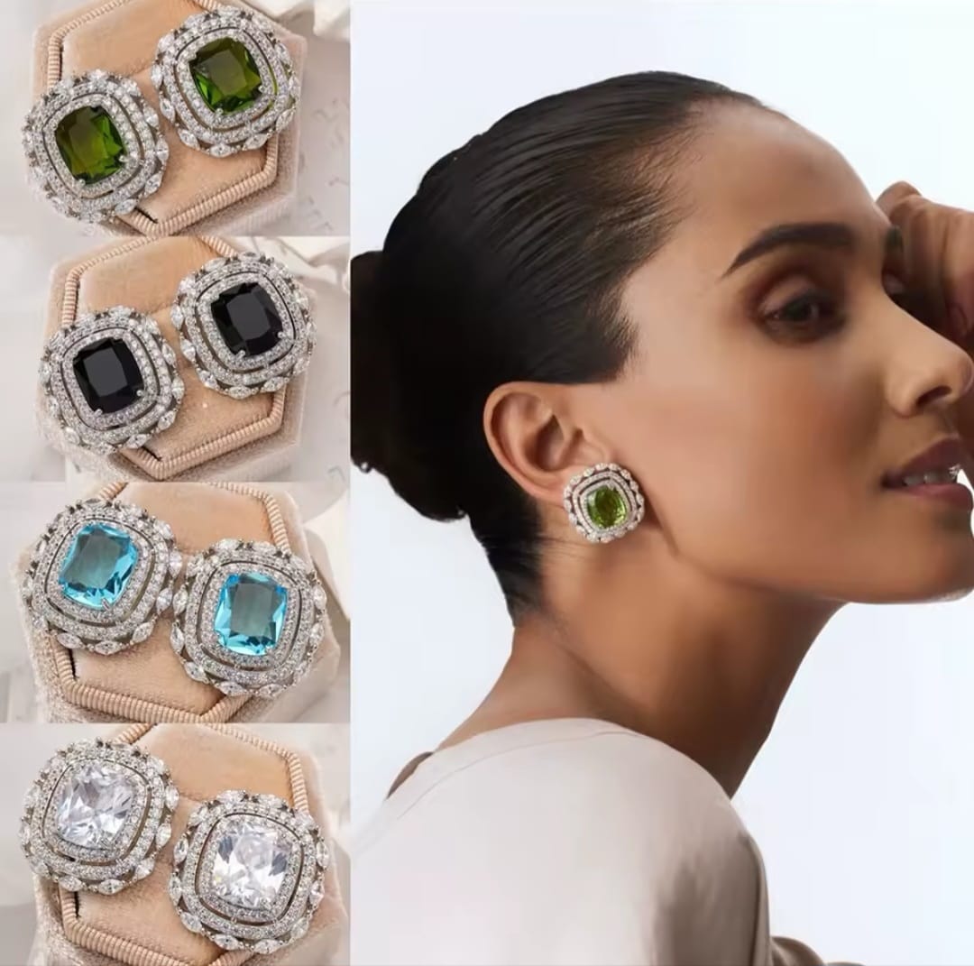 Brilessa™ Indian Gold Cubic Zircon Stud Earrings – Luxury Wedding & Engagement Jewelry