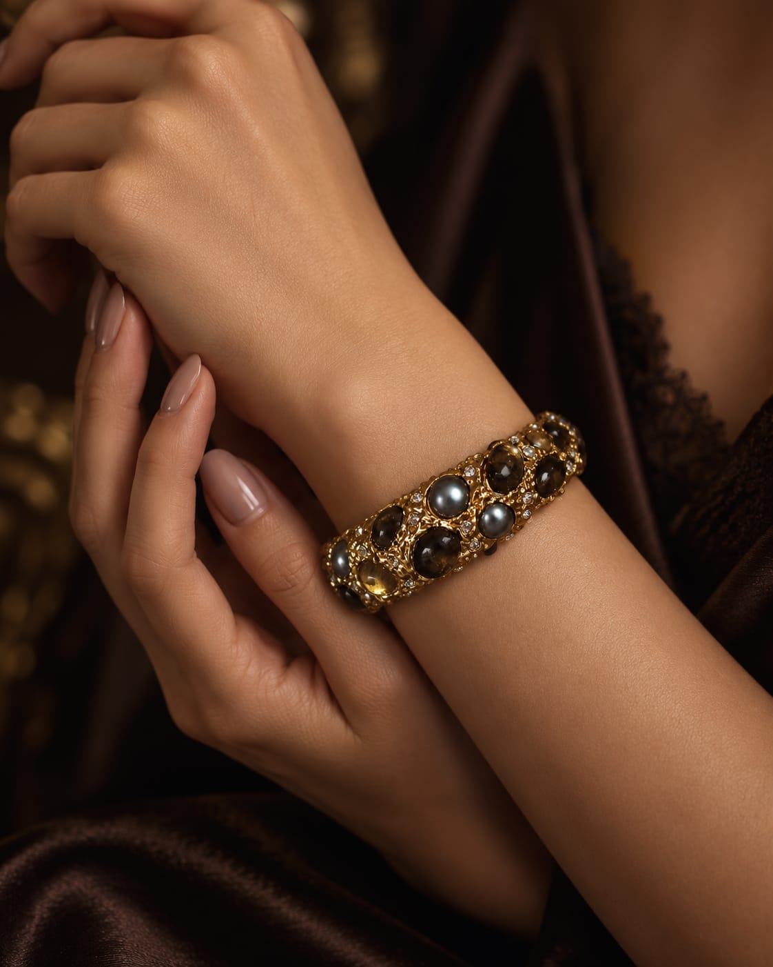 Alberta™ Medieval Pearl & Gemstone Vintage Statement Bracelet