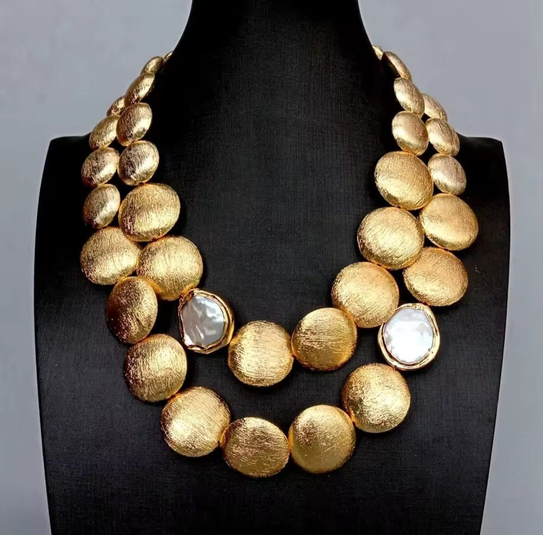 Brihannah™ Double Row Gold Coin Pearl Necklace