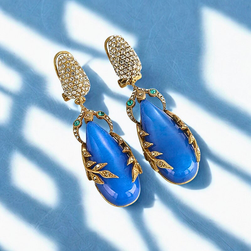 Jazmira™ Vintage Blue Teardrop Statement Earrings