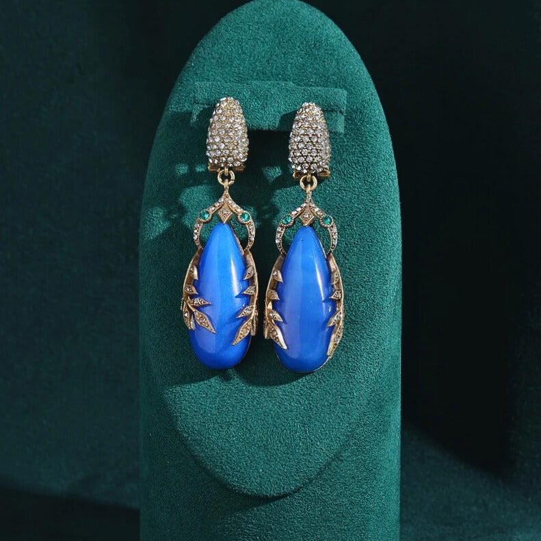 Jazmira™ Vintage Blue Teardrop Statement Earrings