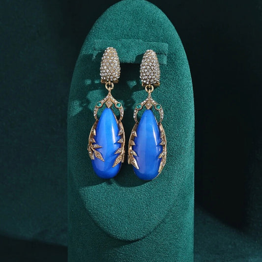 Jazmira™ Vintage Blue Teardrop Statement Earrings