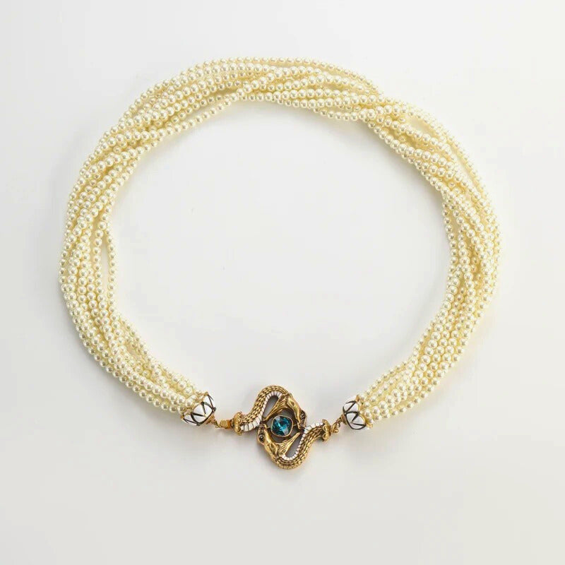 Lunavine™ Antique Gold Snake Pendant Pearl Necklace