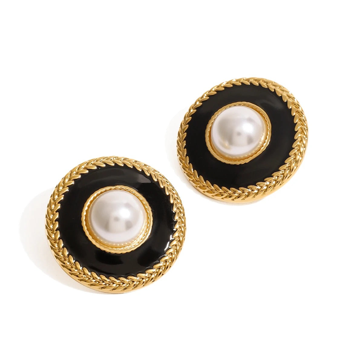 Adoria™ Gold Pearl Black Circle Stud Earrings